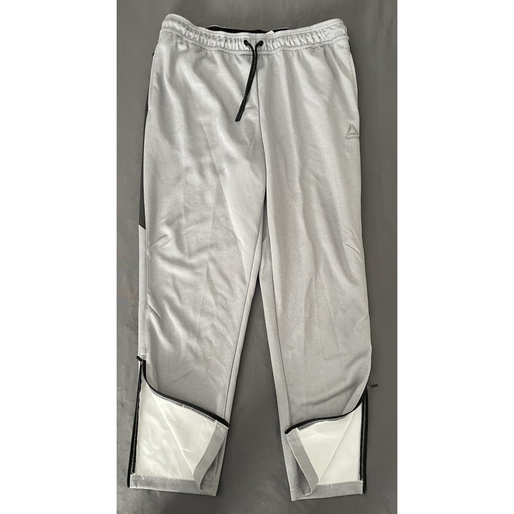 Reebok Pants Mens XL Gray Interlock Stretch Straight Leg Zip Ankles Pockets NWT